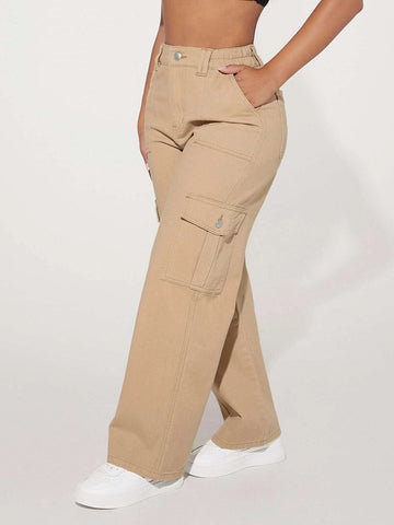 PETITE High Waist Flap Pocket Cargo Jeans