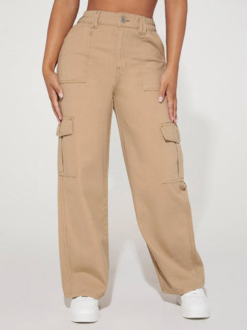 PETITE High Waist Flap Pocket Cargo Jeans