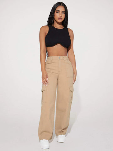 PETITE High Waist Flap Pocket Cargo Jeans