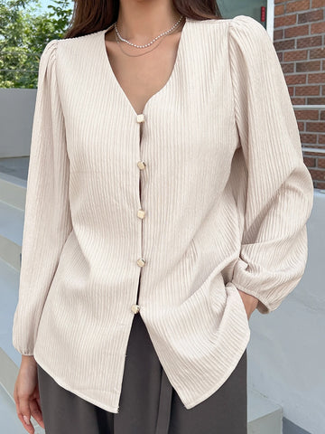 DAZY V Neck Lantern Sleeve Blouse
