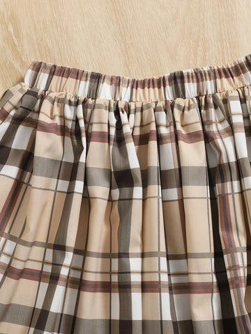 Girls 1 PC Cartoon Bear & Letter Graphic Tee & Plaid Skirt