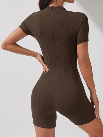 PETITE Mock Neck Zip Back Unitard Romper