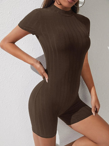 PETITE Mock Neck Zip Back Unitard Romper