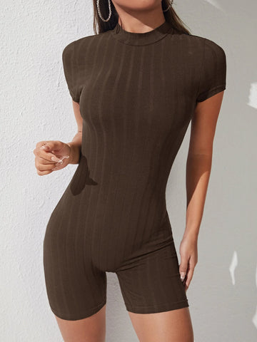 PETITE Mock Neck Zip Back Unitard Romper