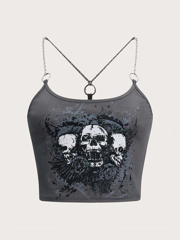 ROMWE STPL Skull Print Chain Cami Top