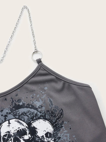 ROMWE STPL Skull Print Chain Cami Top
