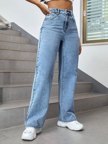 High Waist Floral Print Straight Leg Jeans