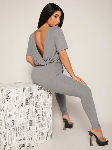 SXY Backless Drawstring Front Jumpsuit
