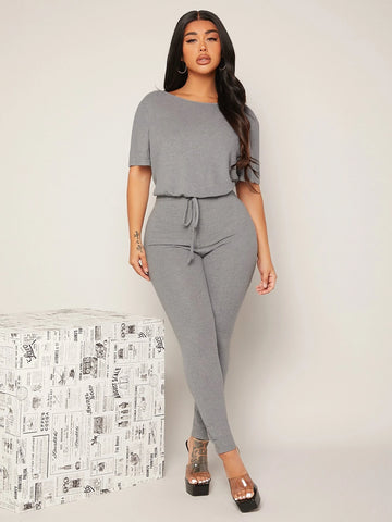 SXY Backless Drawstring Front Jumpsuit