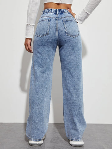 Slogan and Yin & Yang Print Jeans