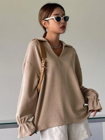 DAZY Solid Flounce Sleeve Tee