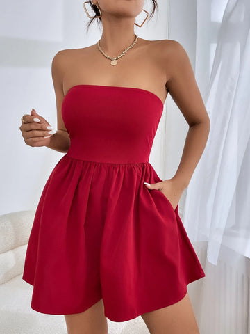 Solid Backless Tube Romper