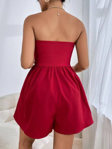 Solid Backless Tube Romper