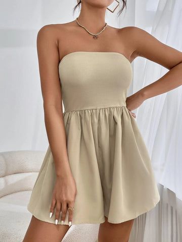 Solid Backless Tube Romper