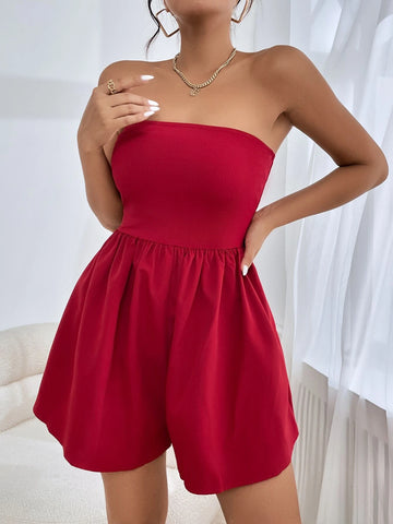 Solid Backless Tube Romper