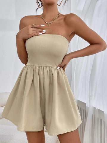 Solid Backless Tube Romper