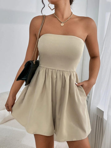 Solid Backless Tube Romper