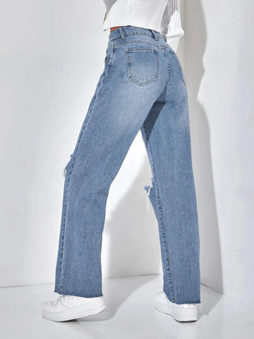 PETITE Ripped Straight Leg Jeans
