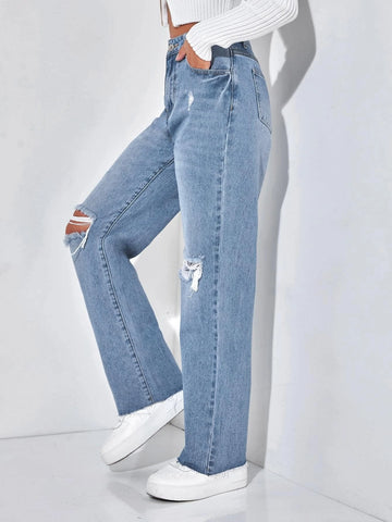 PETITE Ripped Straight Leg Jeans