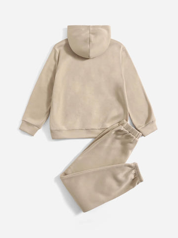 Boys Cartoon Face Print Thermal Hoodie & Sweatpants