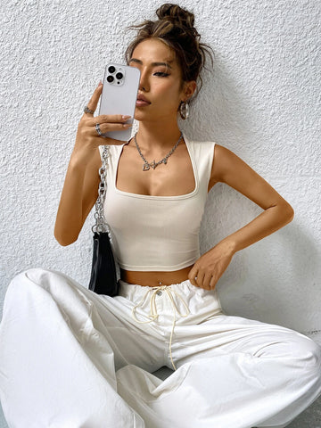 Ribbed Knit Crop Tank Top