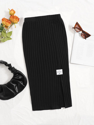 Split Hem Patch Detail Skirt