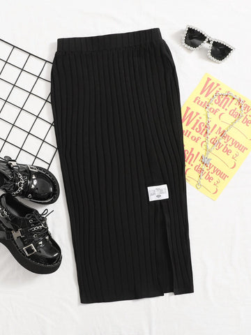 Split Hem Patch Detail Skirt