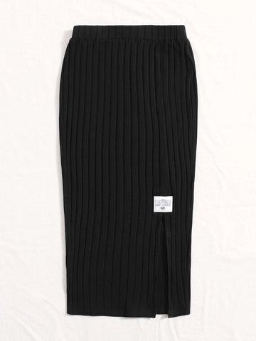 Split Hem Patch Detail Skirt