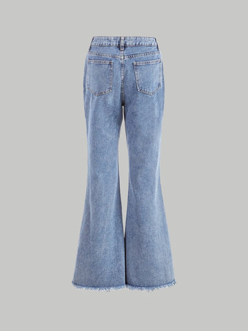 MOD Raw Hem Ripped Flared Leg Jeans