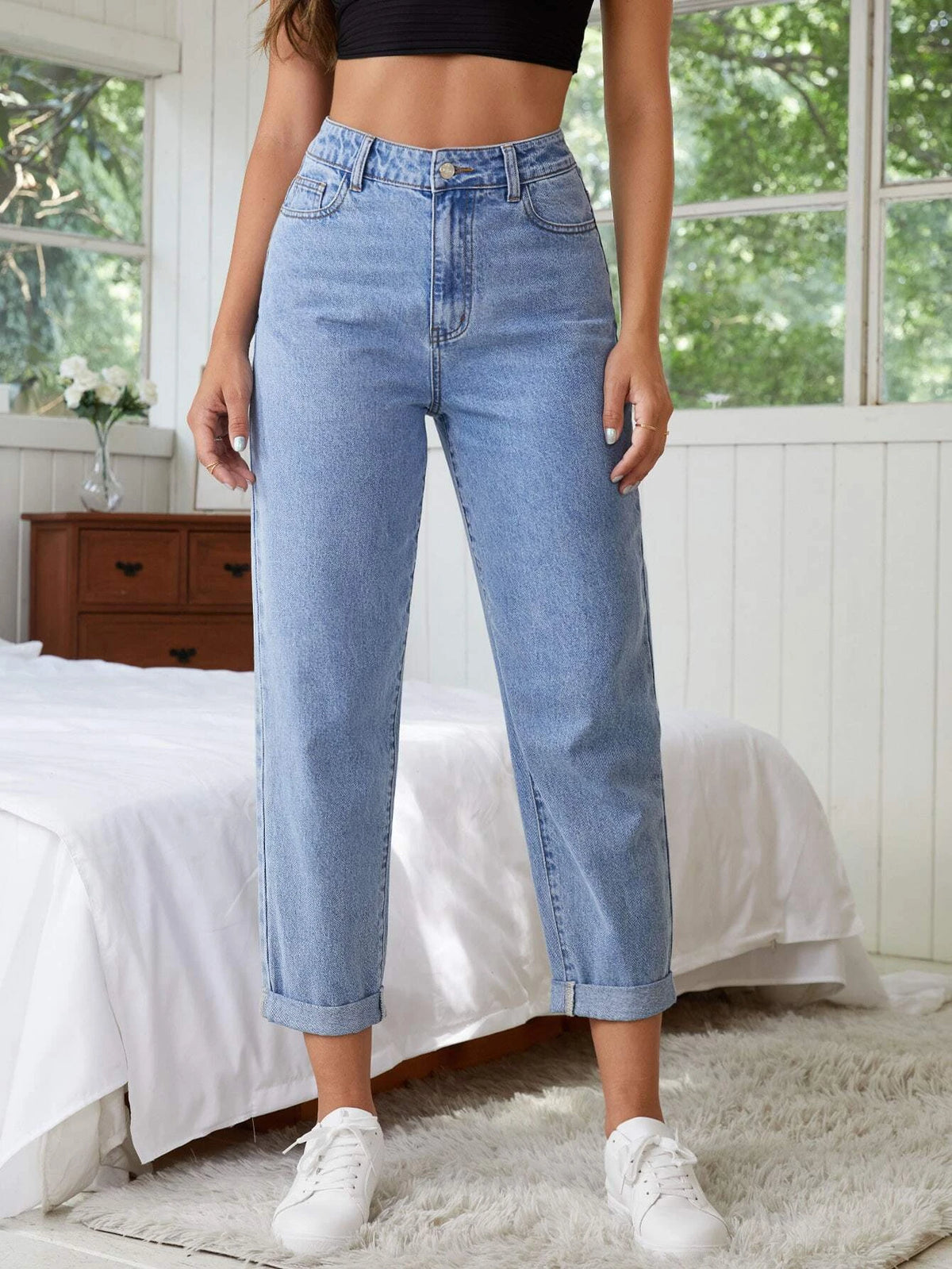 High Waist Straight Leg Jeans