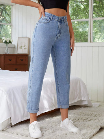 High Waist Straight Leg Jeans