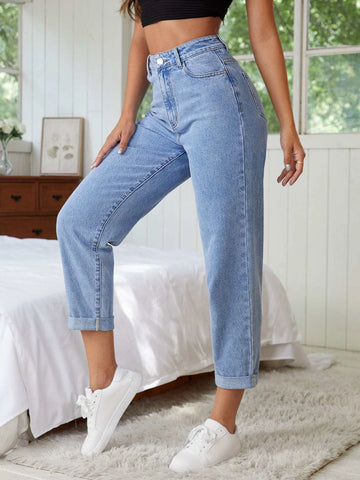 High Waist Straight Leg Jeans