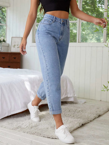 High Waist Straight Leg Jeans