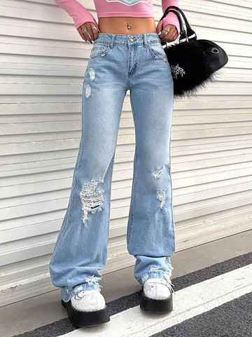 ICON Ripped Washed Flare Leg Jeans
