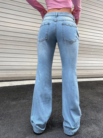 ICON Ripped Washed Flare Leg Jeans