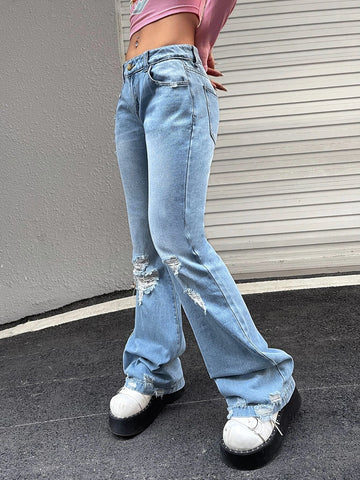 ICON Ripped Washed Flare Leg Jeans