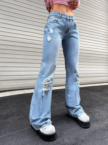 ICON Ripped Washed Flare Leg Jeans