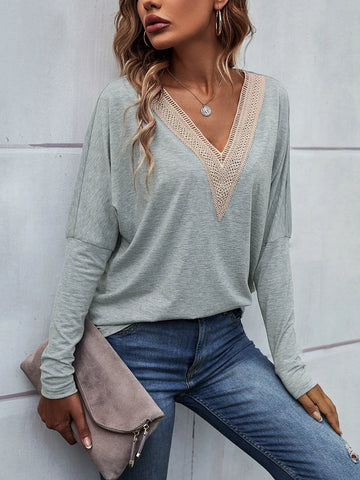 Guipure Lace Panel Drop Shoulder Tee