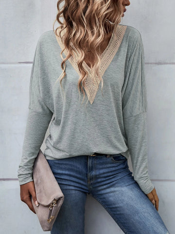 Guipure Lace Panel Drop Shoulder Tee