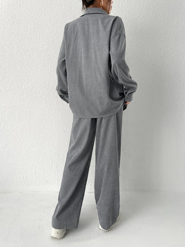 Solid Drop Shoulder Shirt & Pants