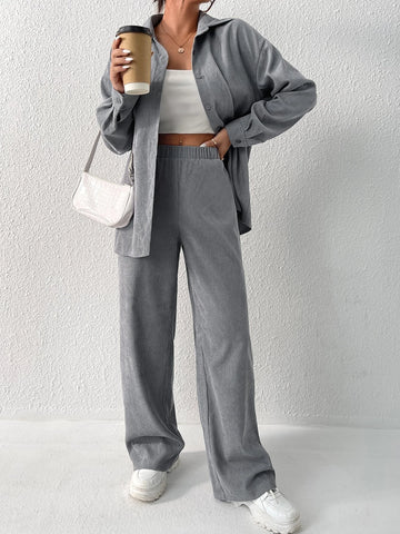 Solid Drop Shoulder Shirt & Pants