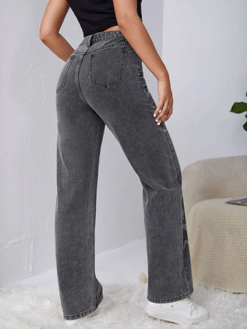 High Waist Cartoon Graphic Wide Leg Jeans