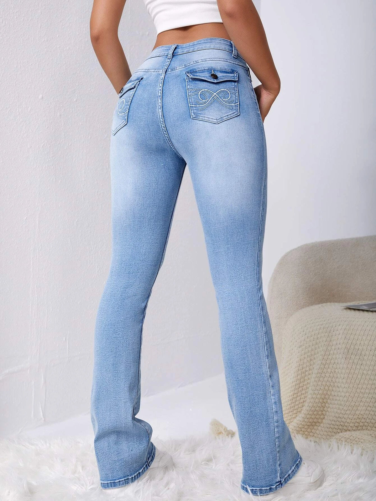 Graphic Embroidery Flare Leg Jeans