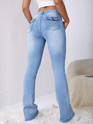 Graphic Embroidery Flare Leg Jeans