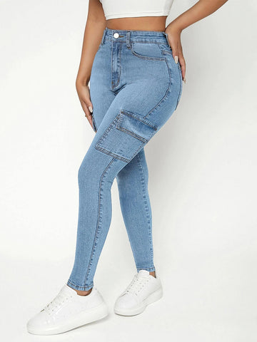 PETITE High Waist Flap Pocket Side Cargo Jeans