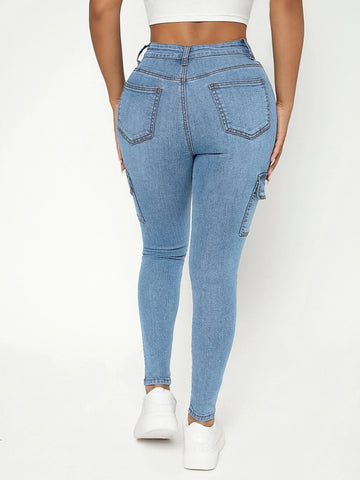 PETITE High Waist Flap Pocket Side Cargo Jeans