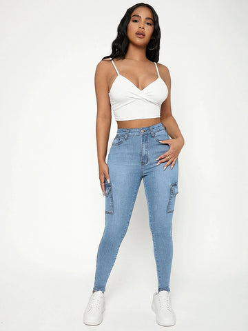 PETITE High Waist Flap Pocket Side Cargo Jeans
