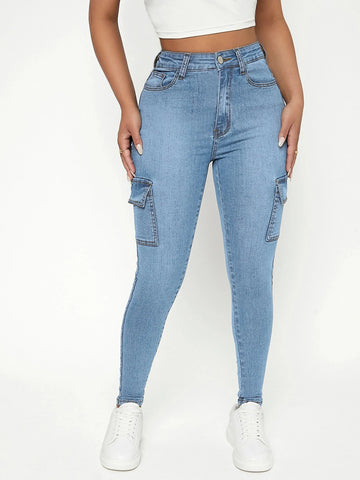 PETITE High Waist Flap Pocket Side Cargo Jeans