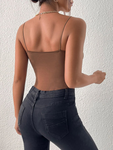 Solid Plunging Neck Cami Bodysuit