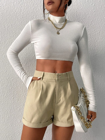 PETITE Roll Hem High Waist Shorts